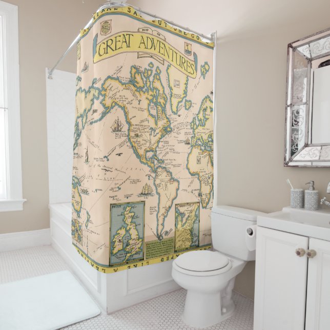 Map of Great Adventures Shower Curtain (In Situ)