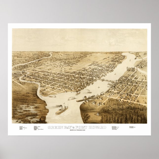 Map of Green Bay, Wisconsin from 1867 Poster (Front)