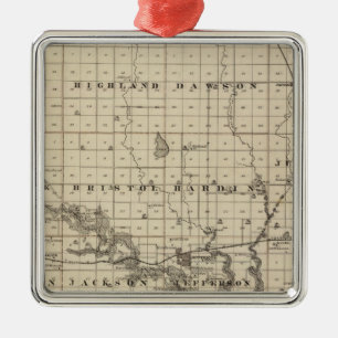 Map of Greene County, State of Iowa Metal Tree Decoration