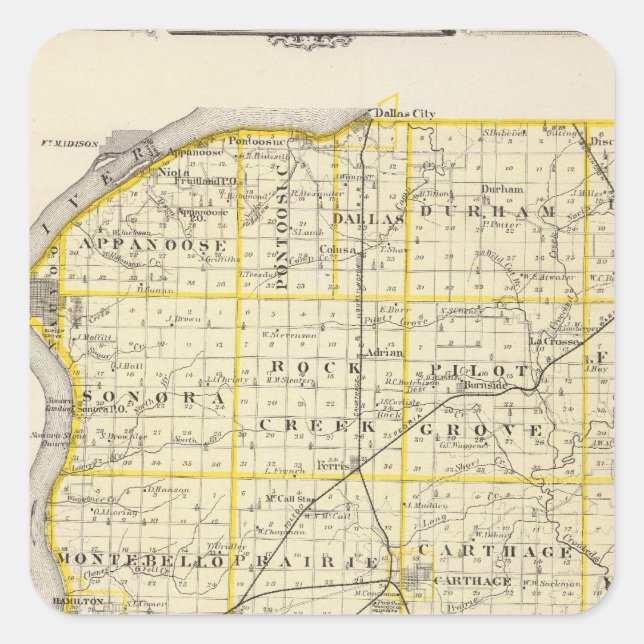 Map of Hancock County Square Sticker (Front)