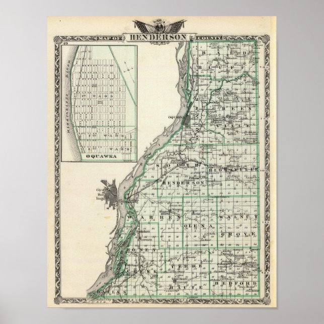 Map of Henderson County and Oquawka Poster (Front)