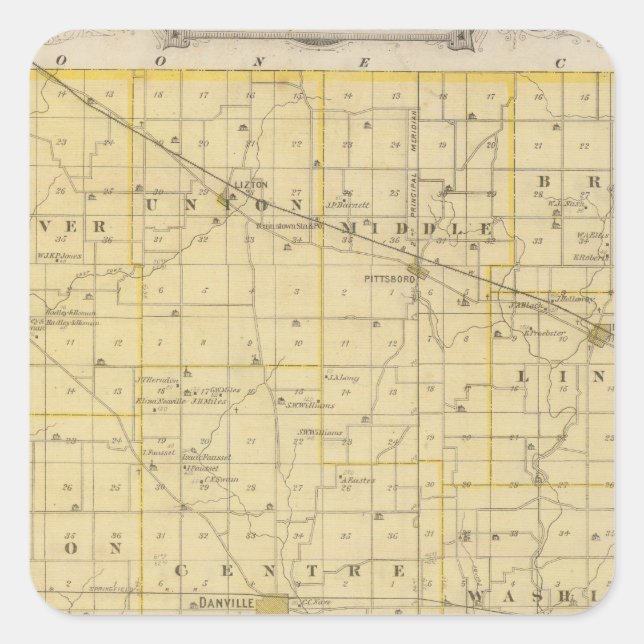 Map of Hendricks County Square Sticker (Front)