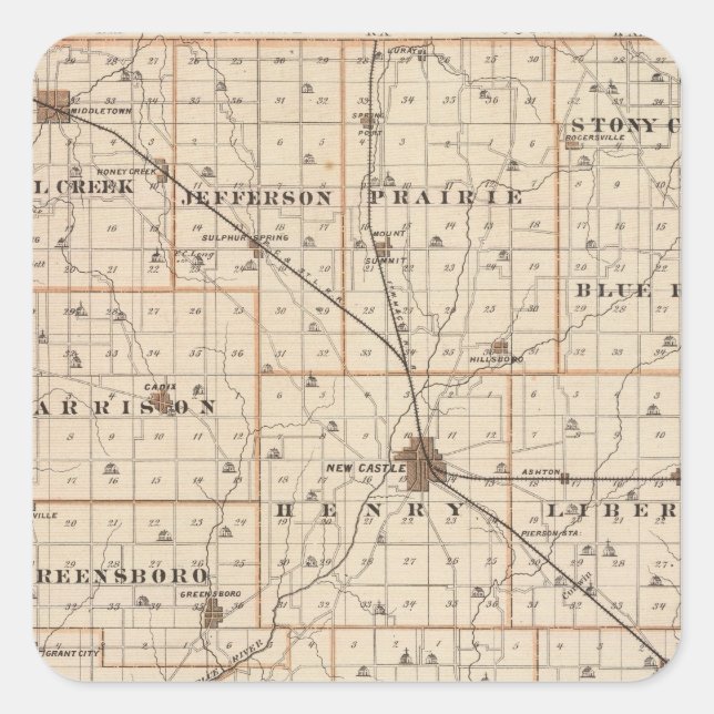 Map of Henry County with New Castle, Knightstown Square Sticker (Front)