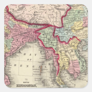 Map Of Hindoostan, Farther India, China, and Tibet Square Sticker