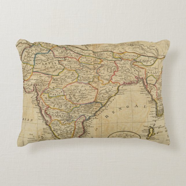 Map of Hindostan or India Decorative Cushion (Front)