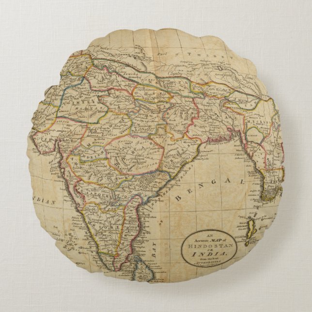 Map of Hindostan or India Round Cushion (Front)