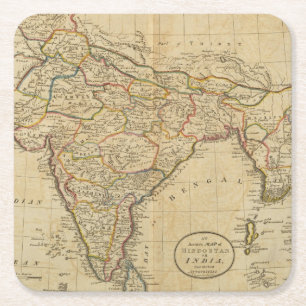 Map of Hindostan or India Square Paper Coaster
