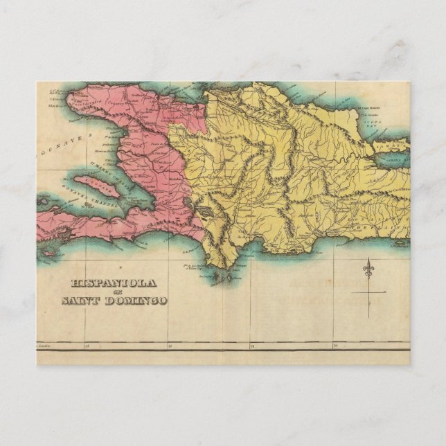 Map Of Hispaniola, Or St Domingo Postcard (Front)