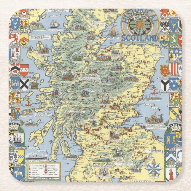 Map of Historical Scotland Square Paper Coaster (Front)