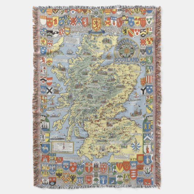 Map of Historical Scotland Throw Blanket (Front Vertical)