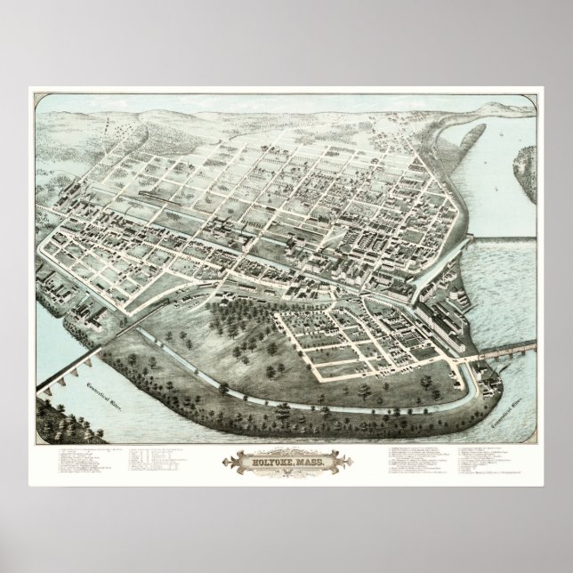 Map of Holyoke, Mass from 1877 Poster (Front)