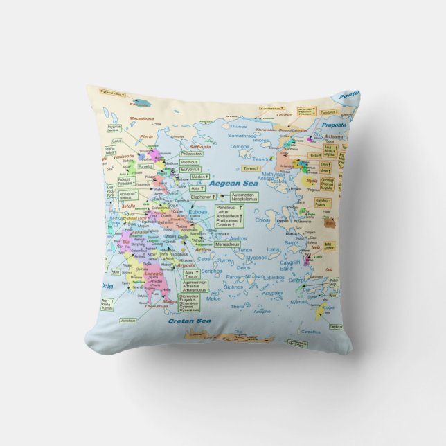 Map of Homeric Era Greece with English labels Cushion (Front)