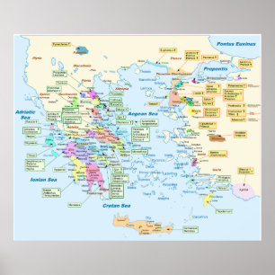 Map of Homeric Era Greece with English labels Poster