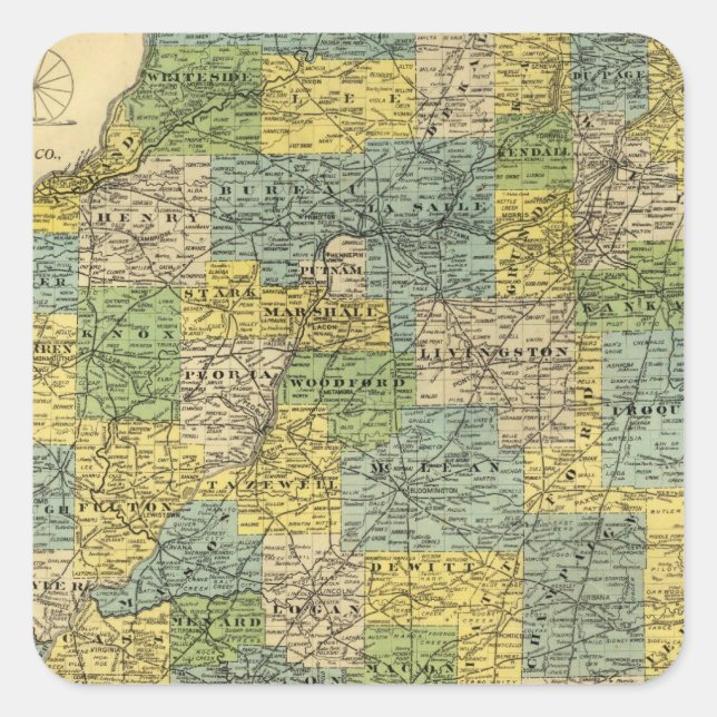 Map of Illinois 2 Square Sticker (Front)