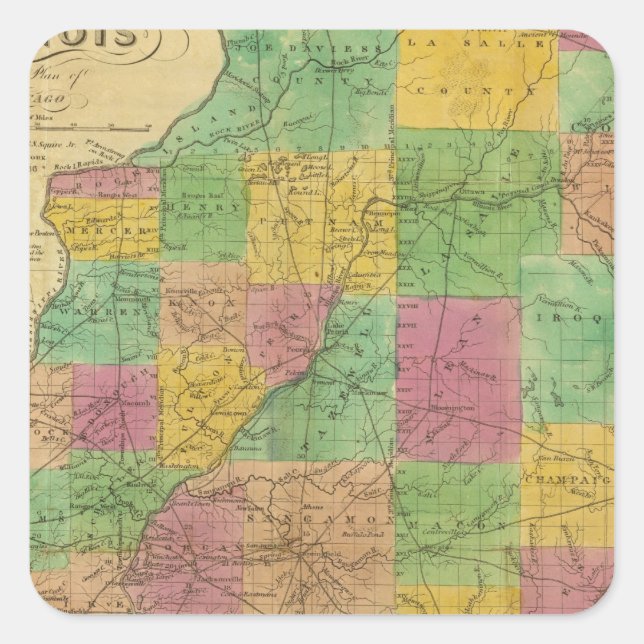 Map of Illinois Square Sticker (Front)