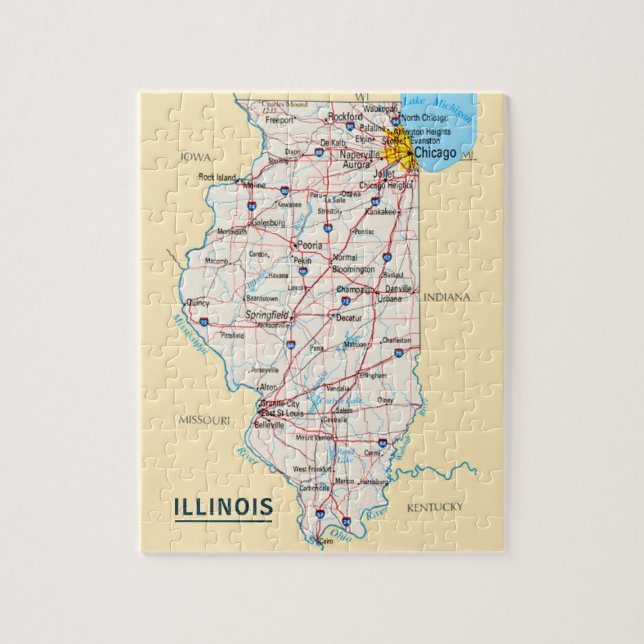 Map of Illinois Travel Destination Jigsaw Puzzle (Vertical)