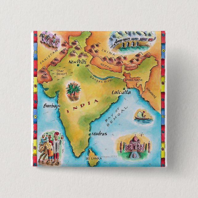 Map of India 15 Cm Square Badge (Front)