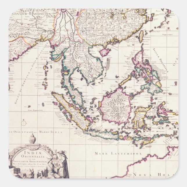 Map of India & the East Indies Square Sticker (Front)