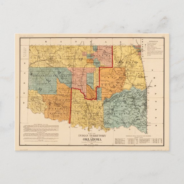 Map of Indian Territory and Oklahoma (1890) Postcard (Front)