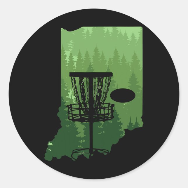 Map Of Indiana Disc Golf Player Frisbees Disc Golf Classic Round Sticker (Front)