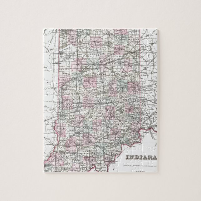 Map of Indiana. Joseph Hutchins Colton Jigsaw Puzzle (Vertical)