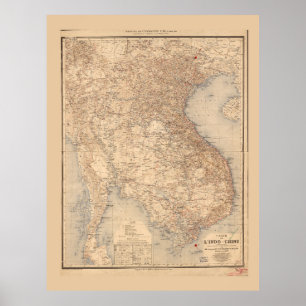 Map of Indochina (1895) Poster