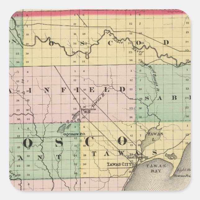Map of Iosco County, Michigan Square Sticker (Front)