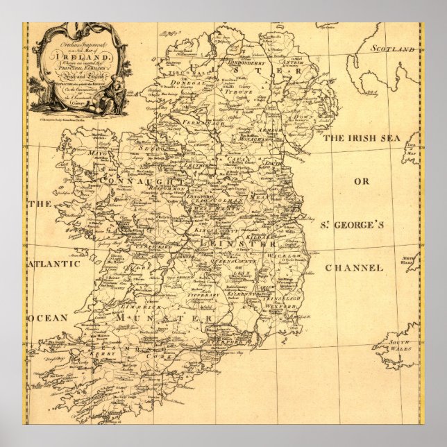Map of Ireland, Families of Irish and English Poster (Front)