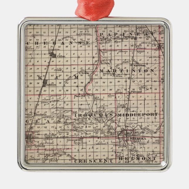 Map of Iroquois County Metal Tree Decoration (Front)