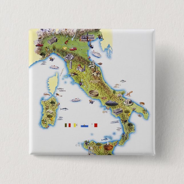Map of Italy 15 Cm Square Badge (Front)