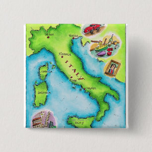 Map of Italy 2 15 Cm Square Badge