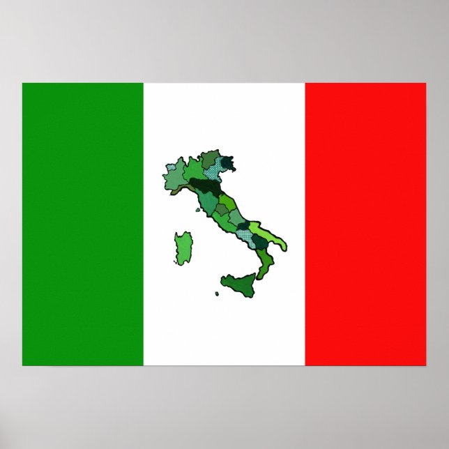 Map of Italy and Italian Flag Poster (Front)