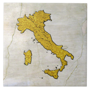 Map of Italy Gold on Fresco Pattern Ceramic Tile