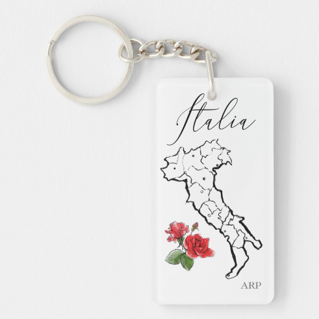 *~* Map of Italy Italia Italian Language Roses Key Ring (Front)