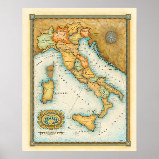 "Map of Italy" "Mappa de Italia" Poster