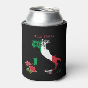 *~* Map of Italy Saluti Italia Italian Language Can Cooler