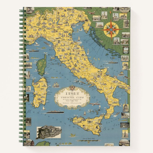 Map of Italy with Vatican City Notebook (Front)
