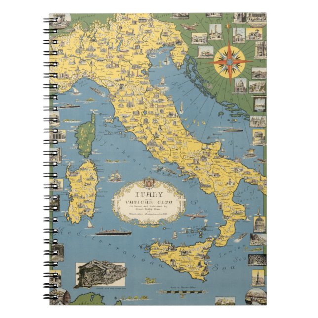 Map of Italy with Vatican City Notebook (Front)