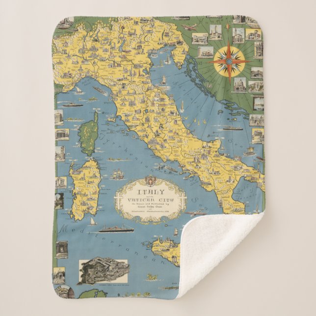 Map of Italy with Vatican City Sherpa Blanket (Front)