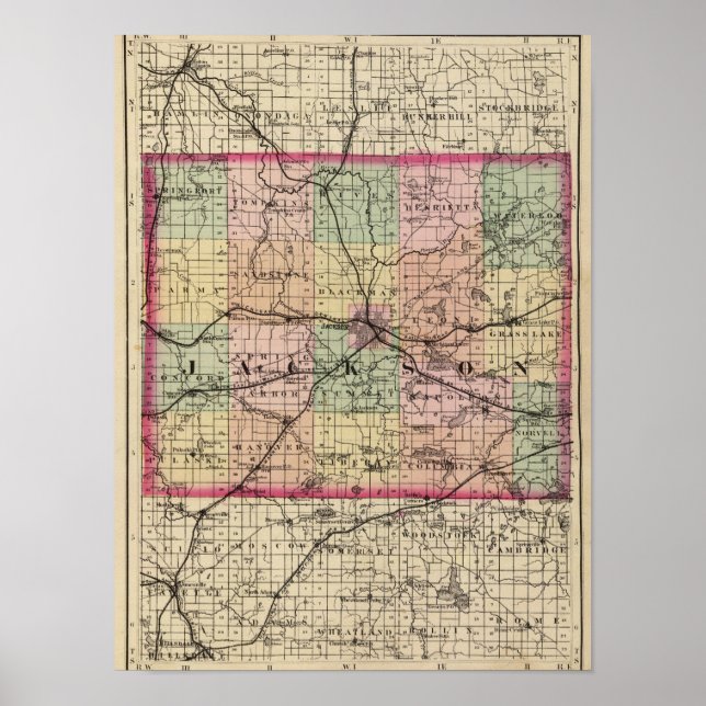 Map of Jackson County, Michigan Poster (Front)