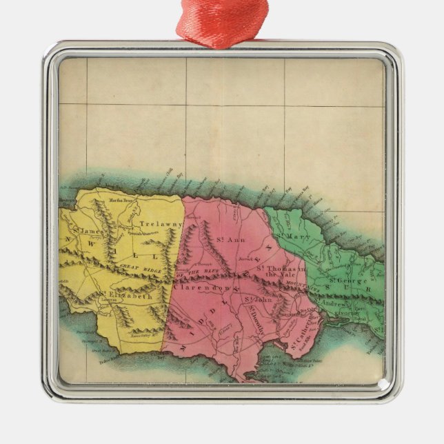 Map Of Jamaica Metal Tree Decoration (Front)
