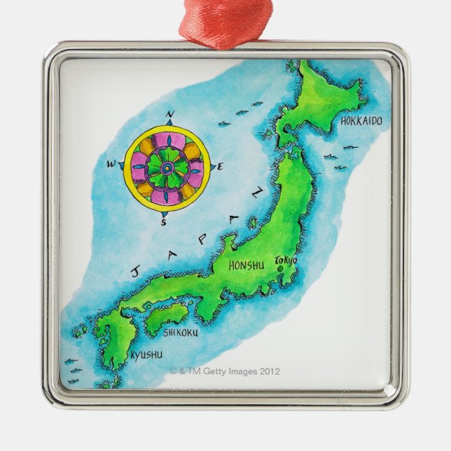 Map of Japan Metal Tree Decoration (Front)