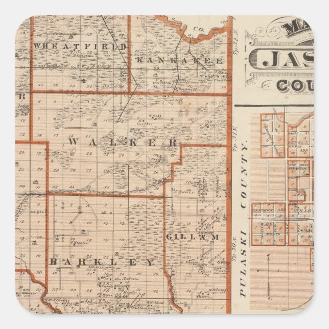 Map of Jasper County Square Sticker (Front)