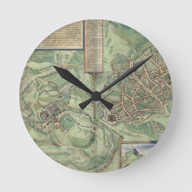 Map of Jerusalem, from 'Civitates Orbis Terrarum' Round Clock (Front)