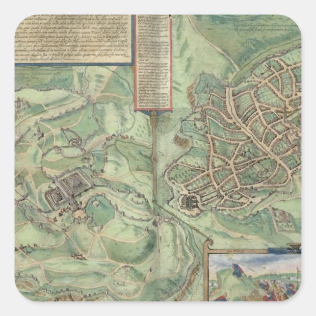 Map of Jerusalem, from 'Civitates Orbis Terrarum' Square Sticker (Front)