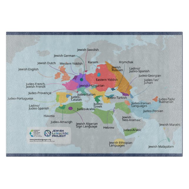 Map of Jewish languages  Cutting Board (Front)