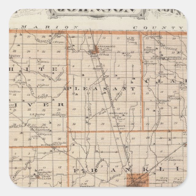 Map of Johnson County Square Sticker (Front)