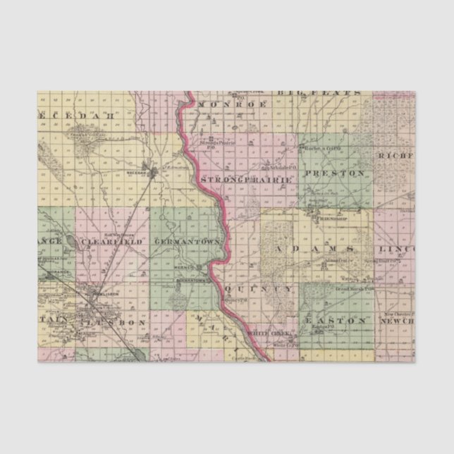 Map of Juneau and Adams counties Tissue Paper (Front)
