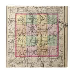 Map of Kalamazoo County, Michigan Ceramic Tile