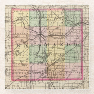 Map of Kalamazoo County, Michigan Glass Coaster